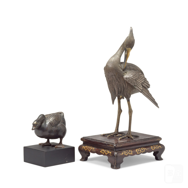明治時代 鍍銀白鷺及鍍銀鵝 | A SILVERED BRONZE EGRET AND A SILVERED BRONZE GOOSE - 图10